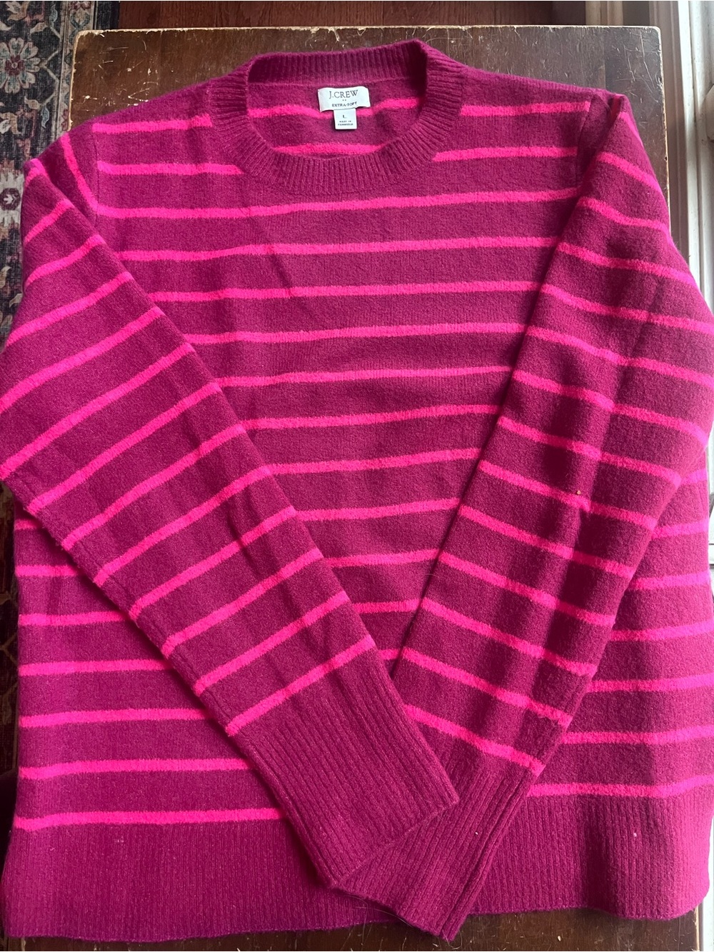 J. Crew Fuchsia & Magenta Stripe Crewneck Sweater